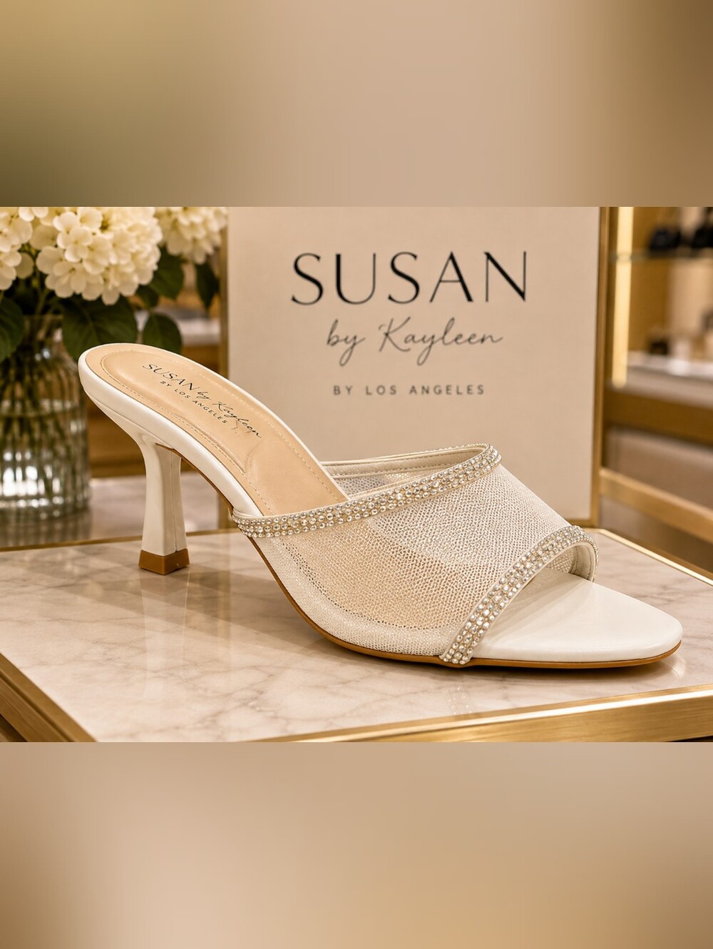 ✨ NEW IN BOX | TOP MODA COMFORT “SUSAN” RHINESTONE HEELS – IVORY | SIZE 5 ✨